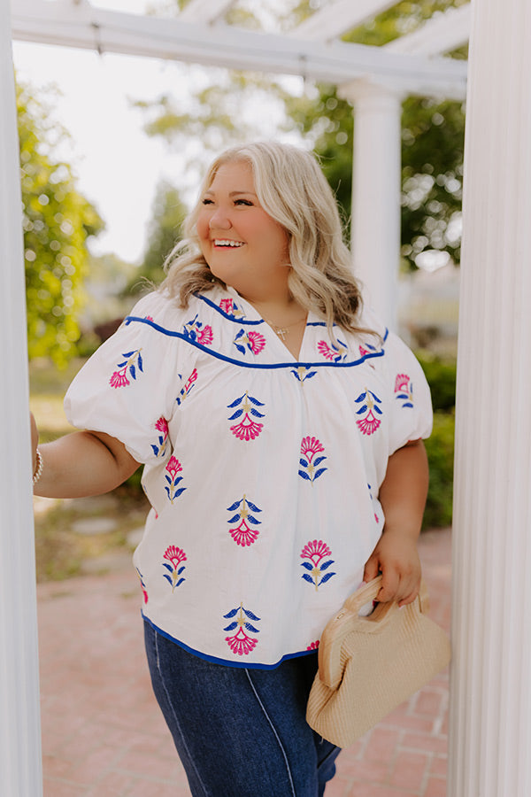 Joyful Bloom Floral Embroidered Top in White Curves Image 1