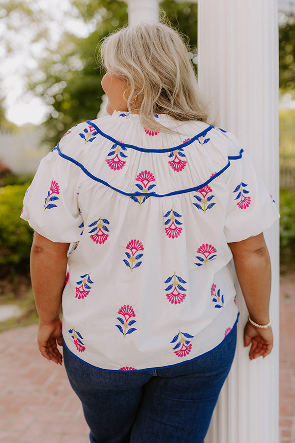 Joyful Bloom Floral Embroidered Top in White Curves Image 5