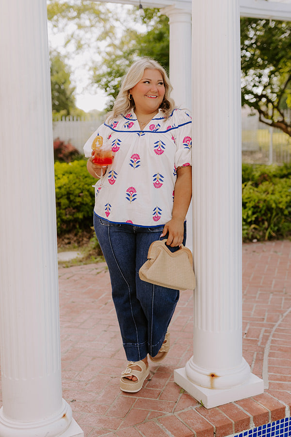 Joyful Bloom Floral Embroidered Top in White Curves Image 3