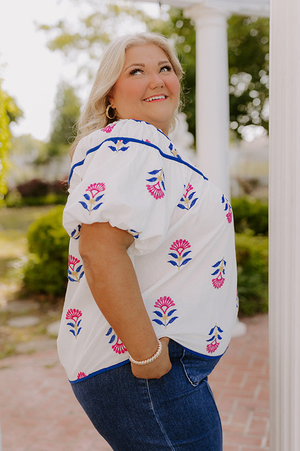 Joyful Bloom Floral Embroidered Top in White Curves Image 4