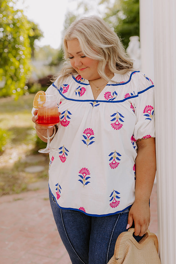 Joyful Bloom Floral Embroidered Top in White Curves Image 2