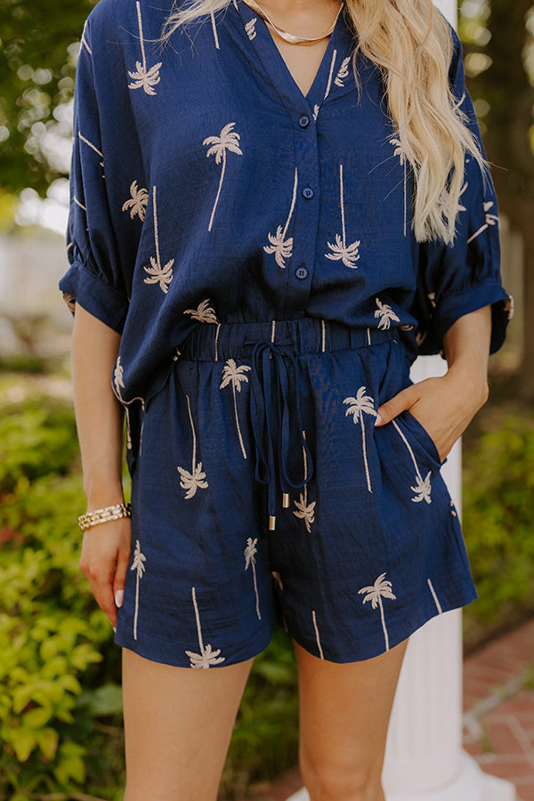 Palm Tree Oasis High Waist Embroidered Shorts Image 2