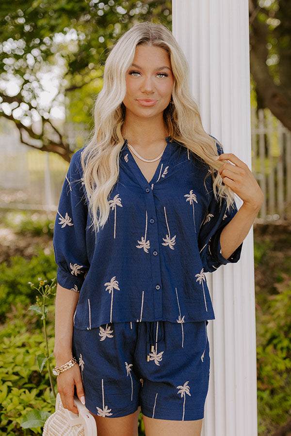 Palm Tree Oasis Embroidered Button Down Top Image 1