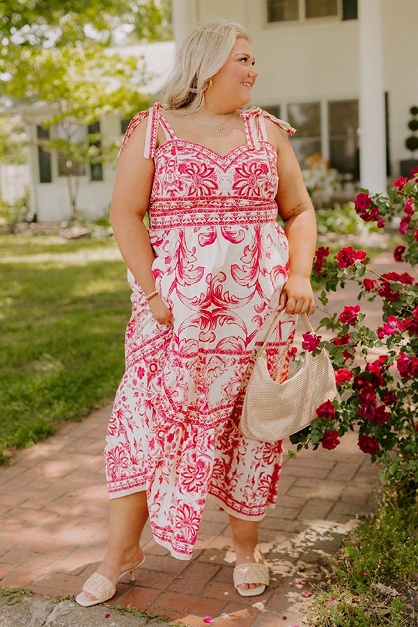 French Riviera Floral Midi Dress in Hot Pink Curves Image 3