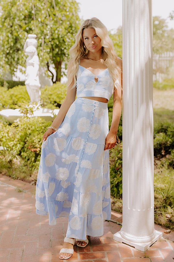 Sunkissed Meadow High Waist Embroidered Maxi Skirt in Sky Blue Image 1