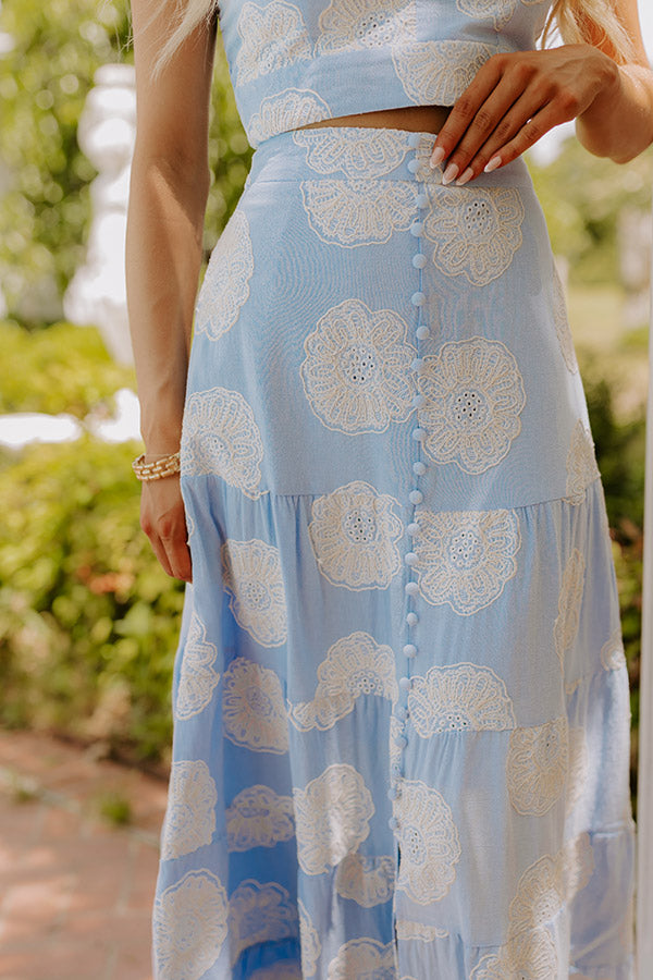 Sunkissed Meadow High Waist Embroidered Maxi Skirt in Sky Blue Image 3
