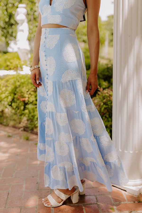 Sunkissed Meadow High Waist Embroidered Maxi Skirt in Sky Blue Image 5