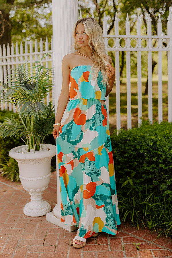 Cancun Cutie Strapless Maxi Dress in Turquoise Image 1