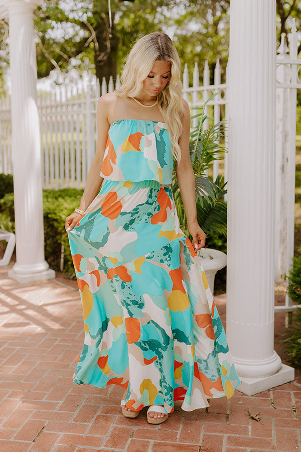 Cancun Cutie Strapless Maxi Dress in Turquoise Image 3