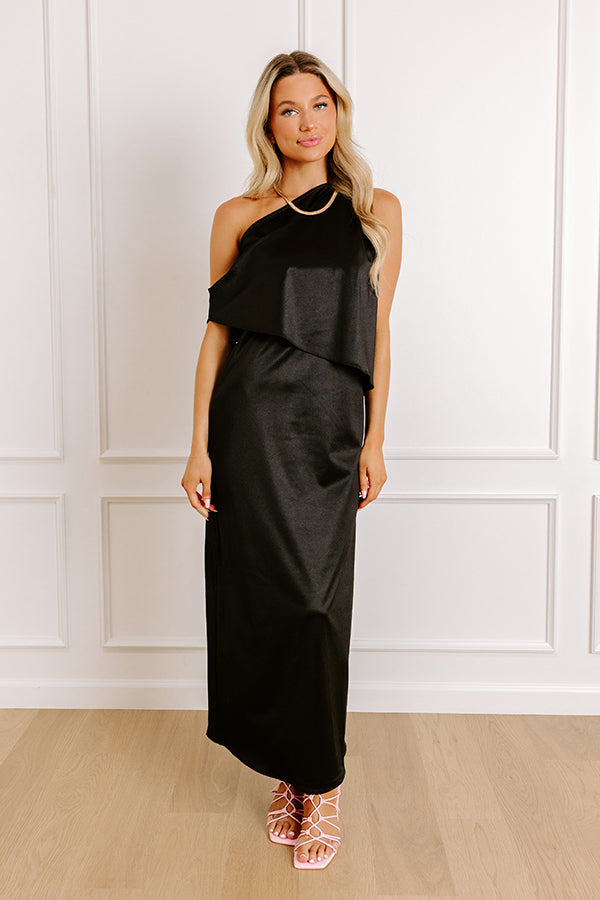 Glamour Girl Satin Midi Dress in Black Image 3