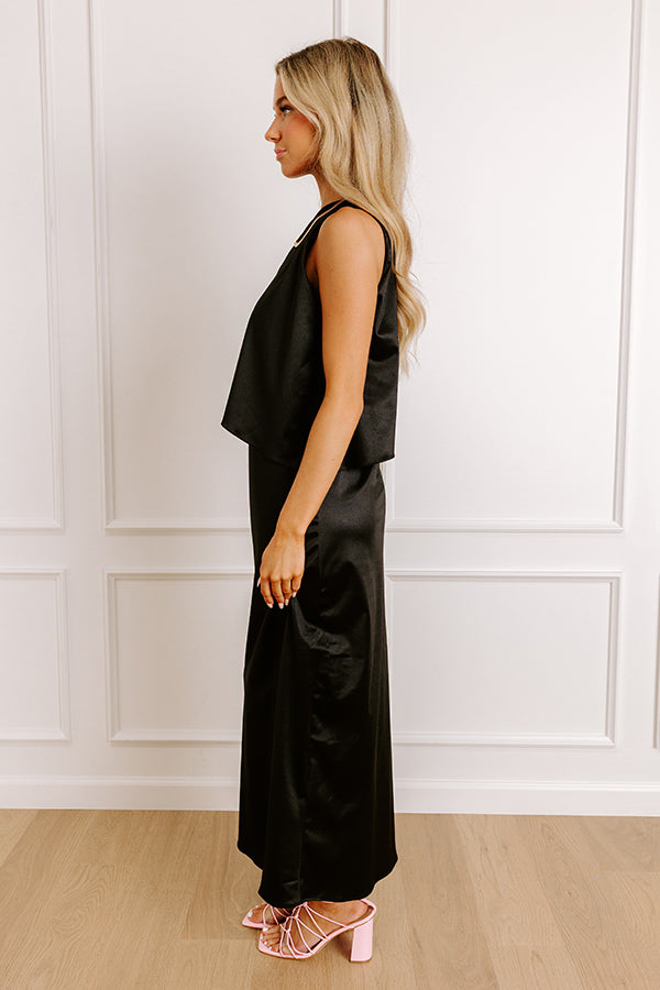 Glamour Girl Satin Midi Dress in Black Image 4