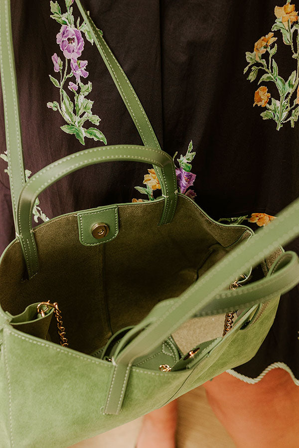 The City Life Faux Suede Tote in Sage Image 4