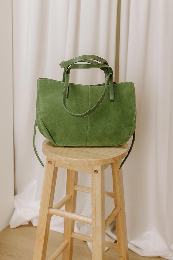 The City Life Faux Suede Tote in Sage Image 1