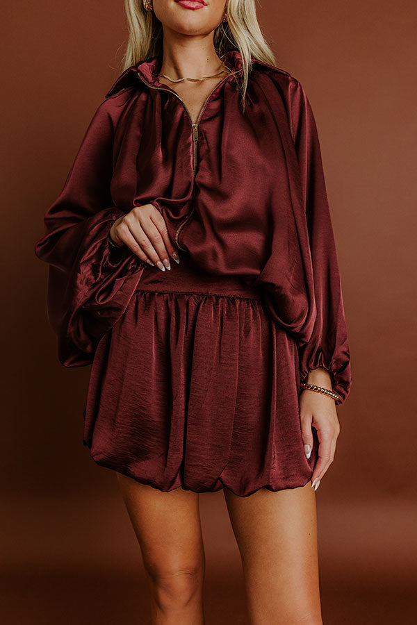 Rooftop Cocktails High Waist Satin Skort in Merlot Image 2