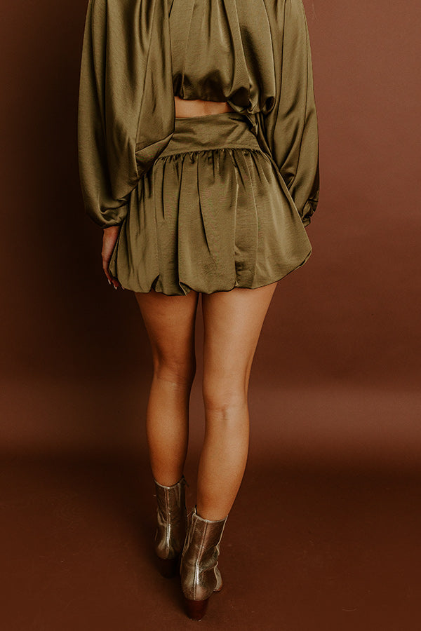 Rooftop Cocktails High Waist Satin Skort in Martini Olive Image 4