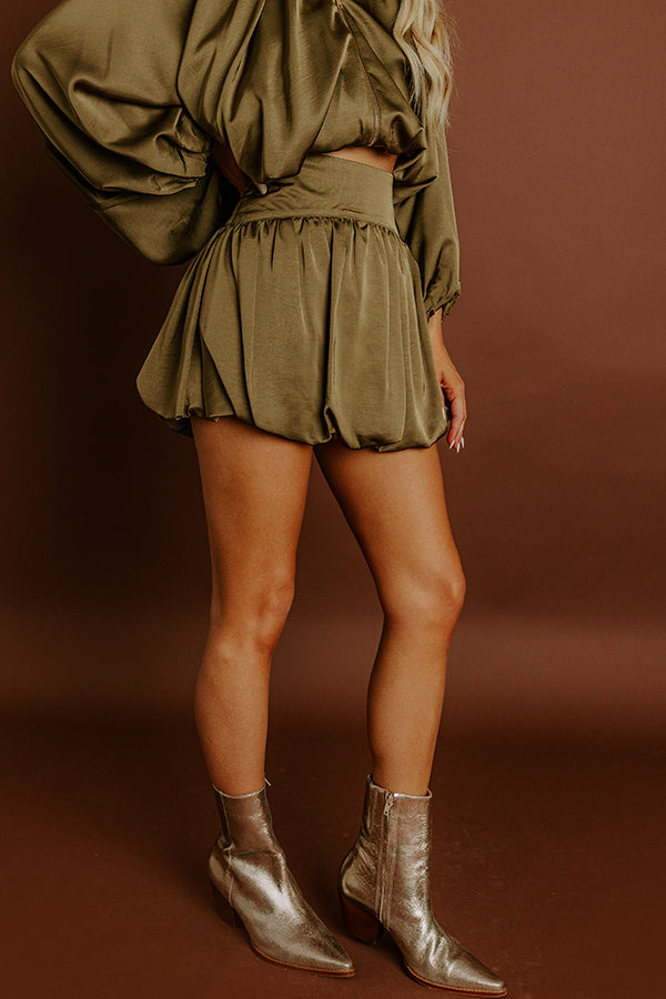 Rooftop Cocktails High Waist Satin Skort in Martini Olive Image 5