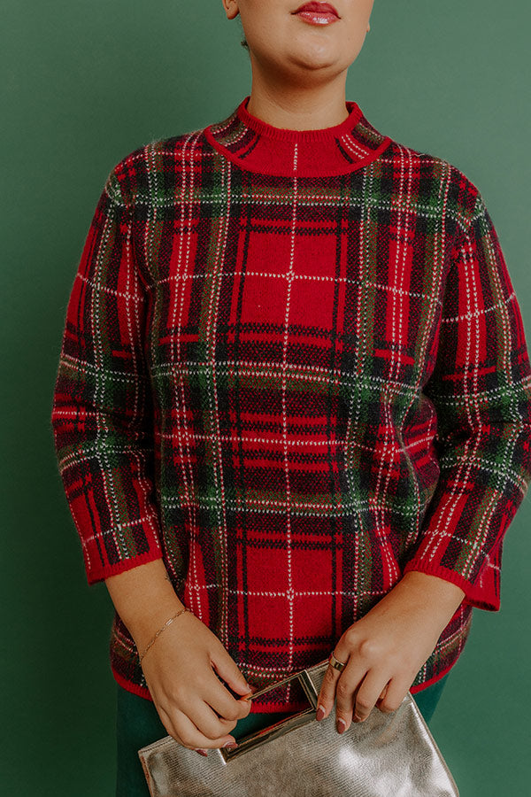 Full Of Cheer Plaid Knit Sweater in Red Curves Image 3