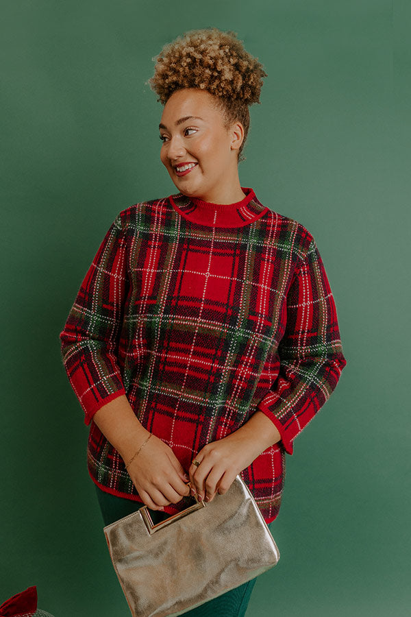 Full Of Cheer Plaid Knit Sweater in Red Curves Image 1