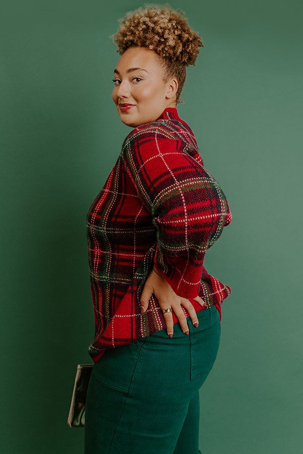 Full Of Cheer Plaid Knit Sweater in Red Curves Image 5
