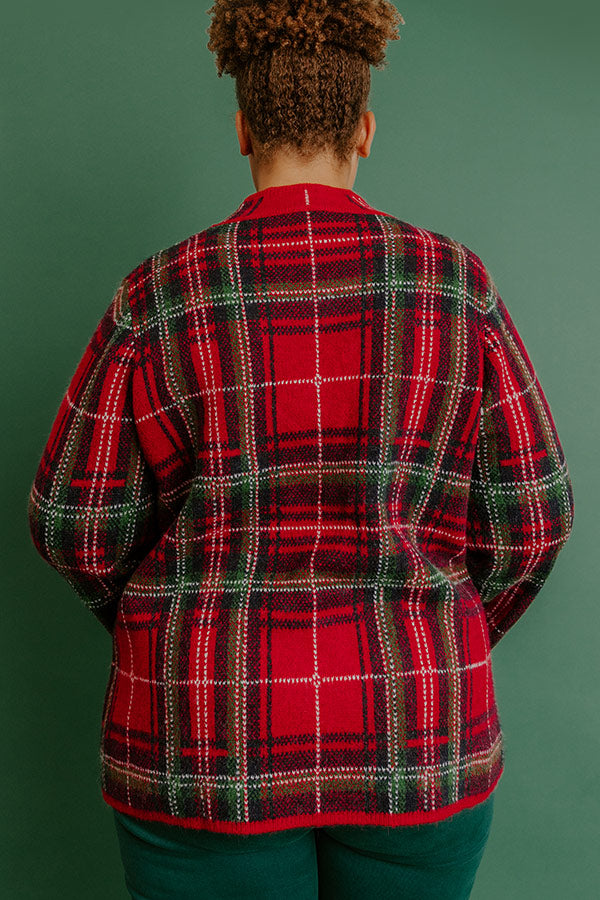 Full Of Cheer Plaid Knit Sweater in Red Curves Image 4