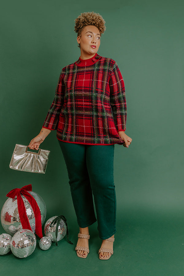 Full Of Cheer Plaid Knit Sweater in Red Curves Image 2