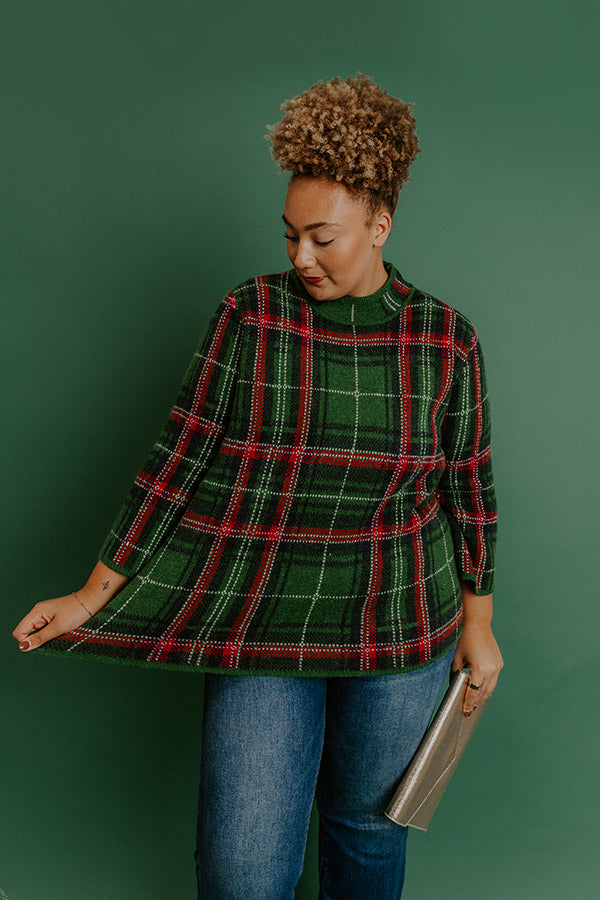 Full Of Cheer Plaid Knit Sweater in Green Curves Image 2