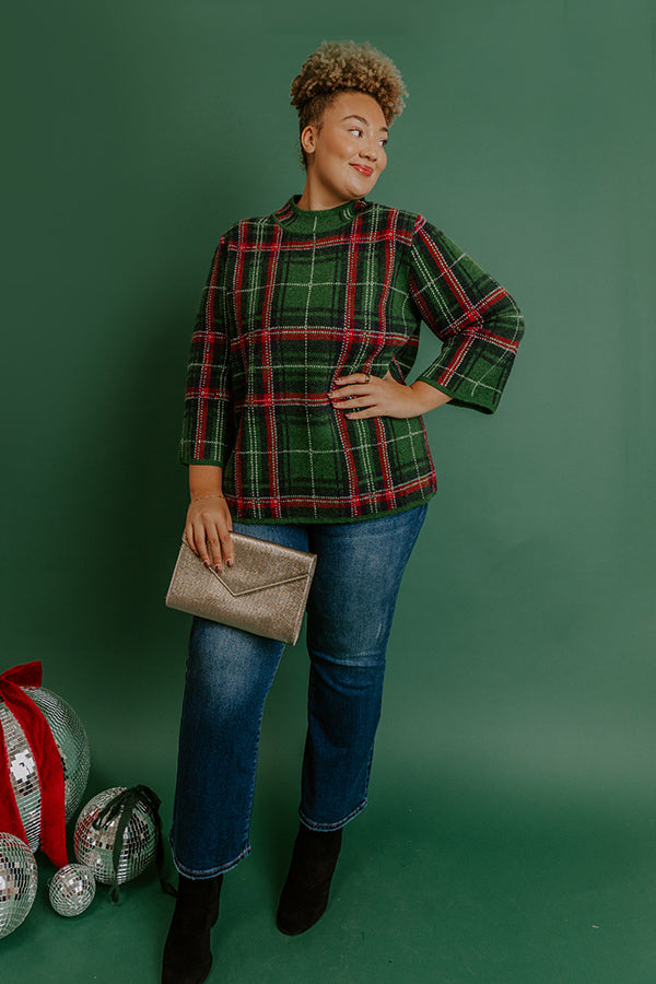Full Of Cheer Plaid Knit Sweater in Green Curves Image 1