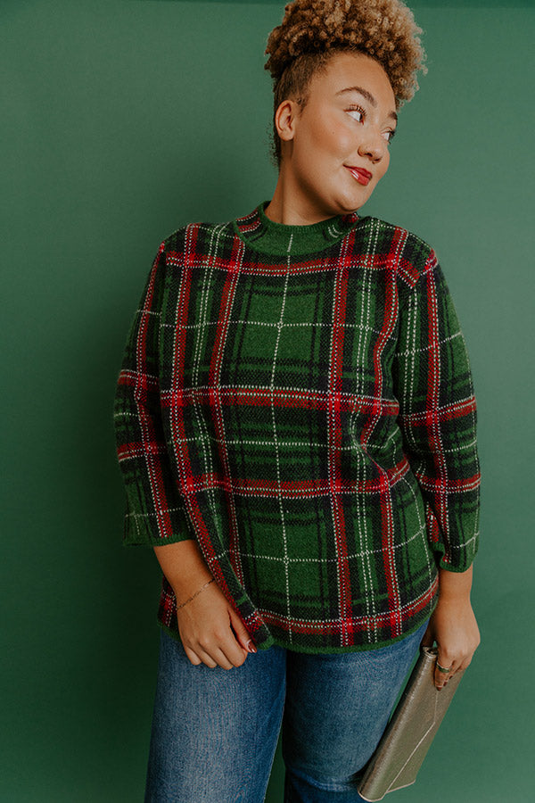 Full Of Cheer Plaid Knit Sweater in Green Curves Image 3