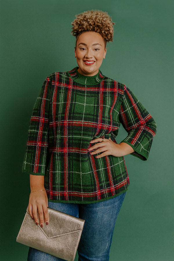 Full Of Cheer Plaid Knit Sweater in Green Curves Image 5