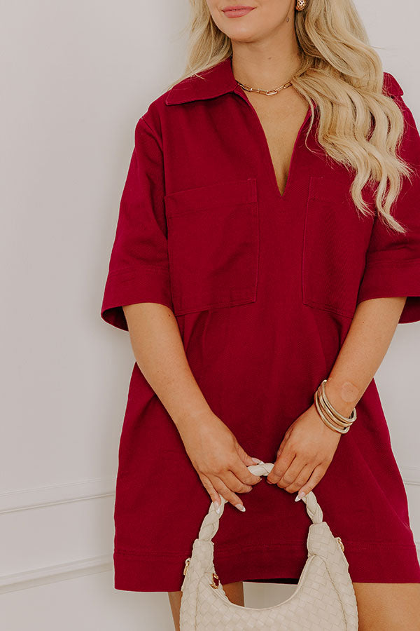 Uptown Darling Denim Mini Dress in Wine Image 2