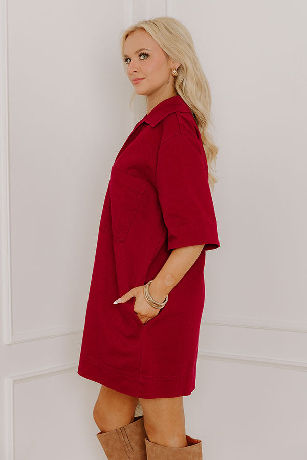 Uptown Darling Denim Mini Dress in Wine Image 5