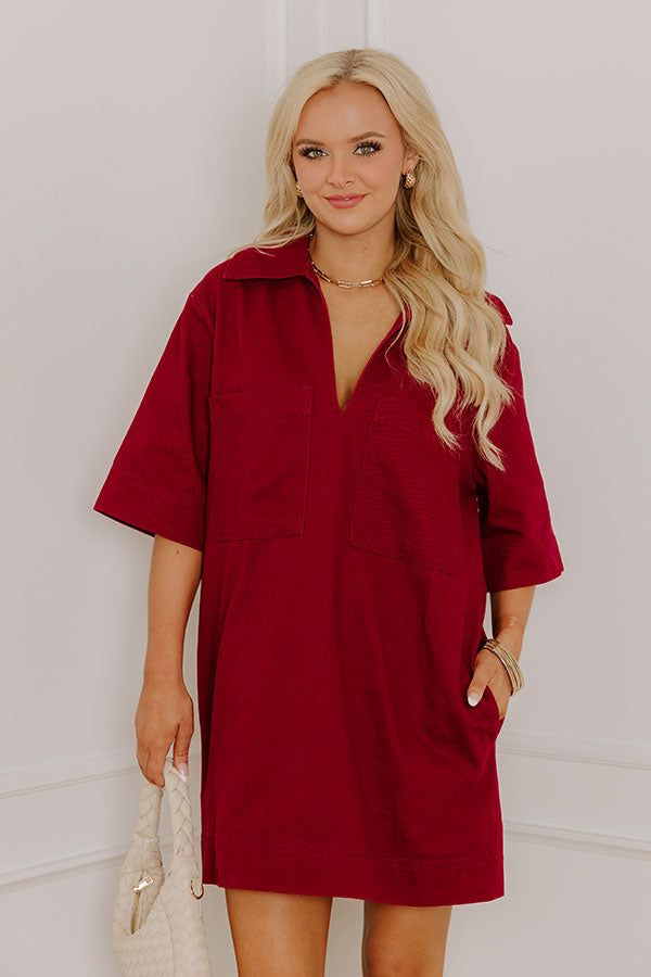 Uptown Darling Denim Mini Dress in Wine Image 4