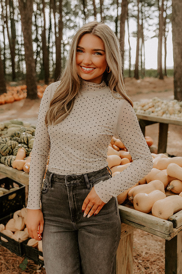Subtle Shine Embellished Mesh Top in Beige Image - 2