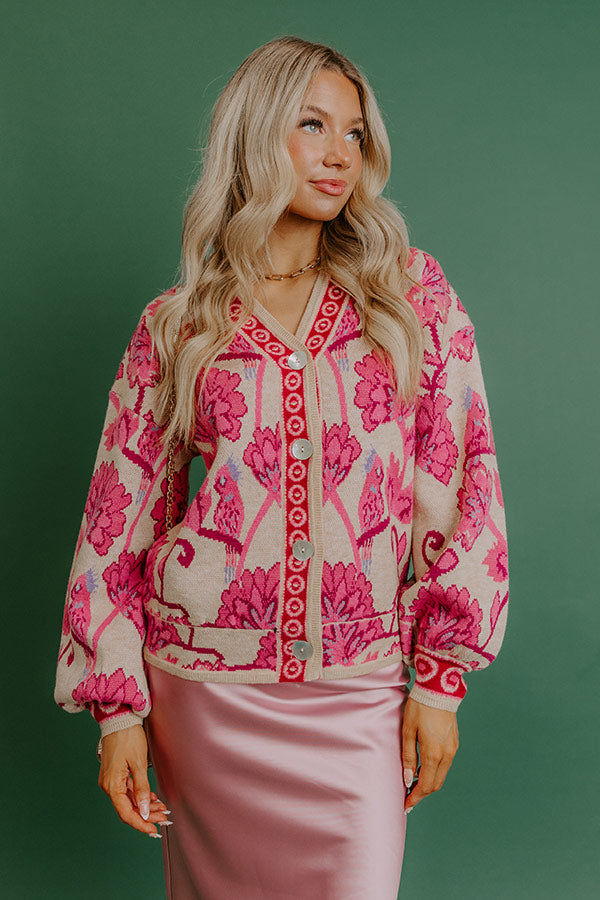 Petals And Pinot Floral Knit Cardigan in Pink Image - 4