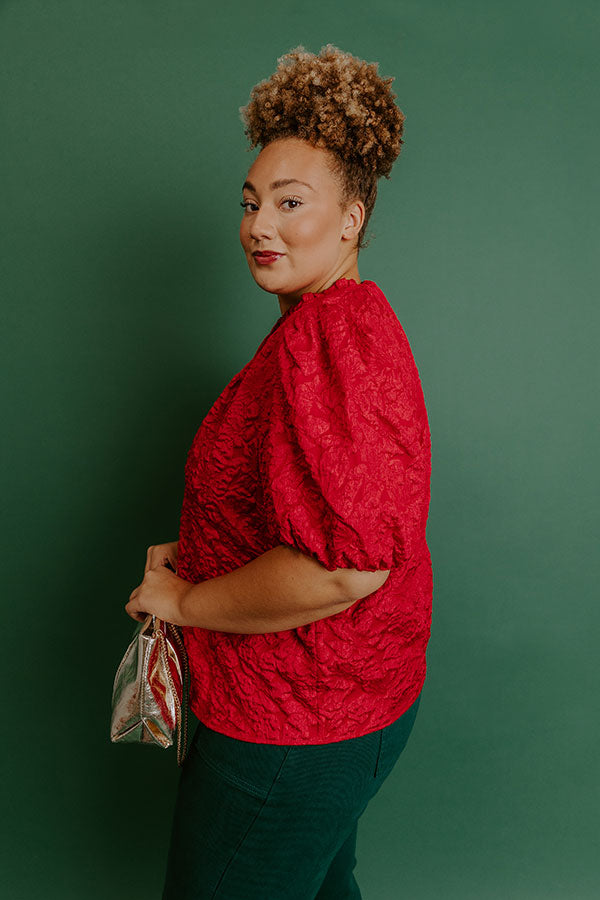 Holiday Party Jacquard Top in Red Curves Image - 2