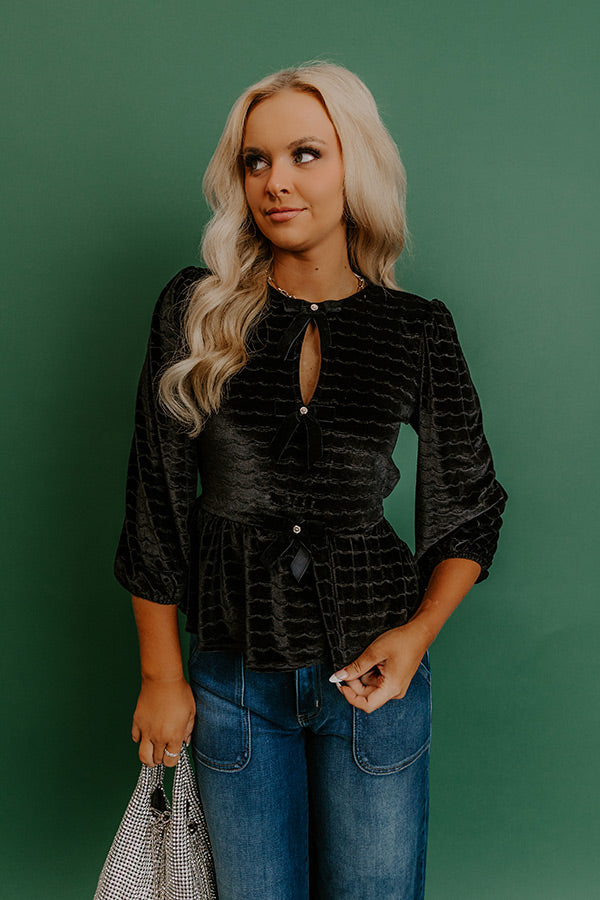 Uptown Edit Velvet Peplum Top in Black Image - 2