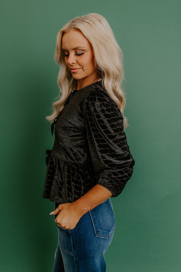 Uptown Edit Velvet Peplum Top in Black Image - 4