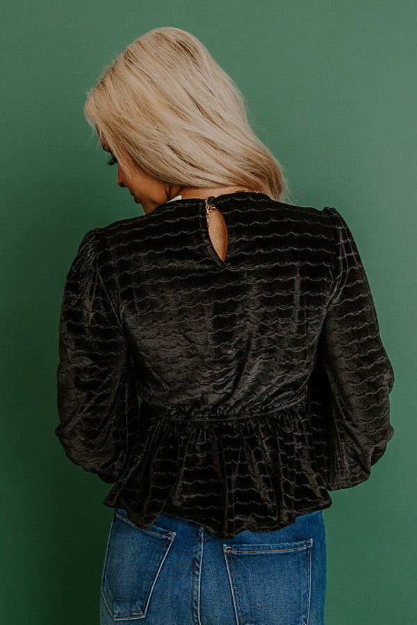 Uptown Edit Velvet Peplum Top in Black Image - 5