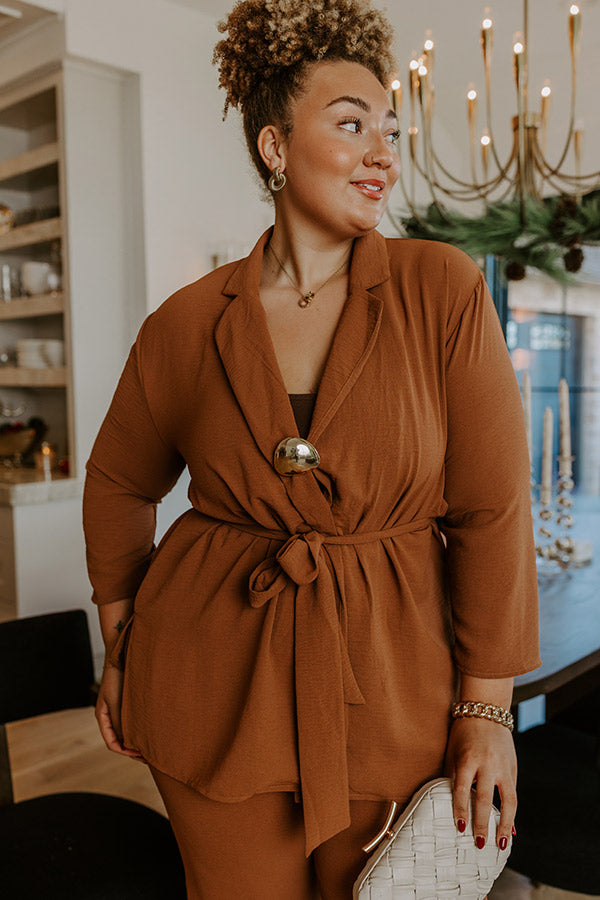 First Class Plans Belted Lightweight Jacket in Camel Curves Image - 2