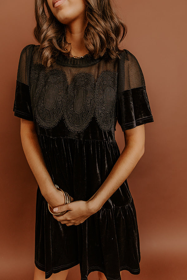 Delicate Daze Velvet Mini Dress in Black Image - 3