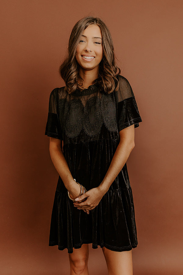 Delicate Daze Velvet Mini Dress in Black Image - 4