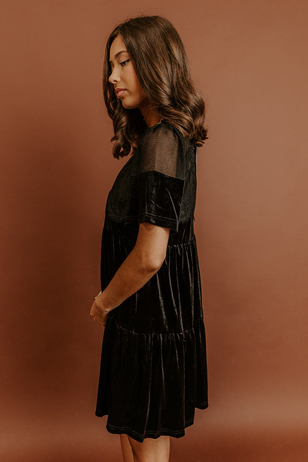 Delicate Daze Velvet Mini Dress in Black Image - 5