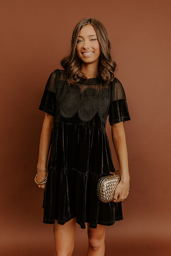 Delicate Daze Velvet Mini Dress in Black Image - 2