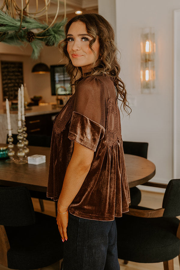 Delicate Daze Velvet Top in Chocolate Image - 5