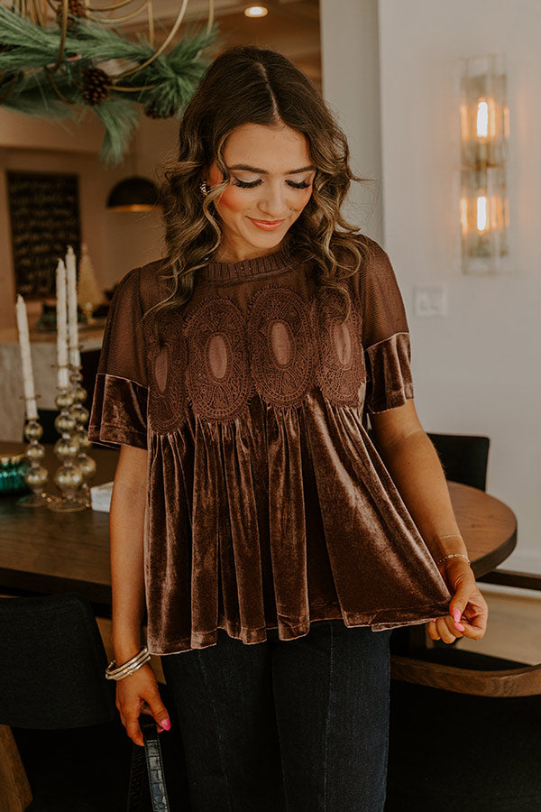 Delicate Daze Velvet Top in Chocolate Image - 2