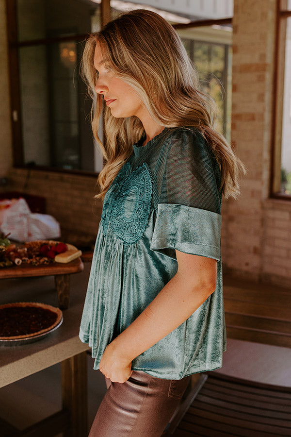 Delicate Daze Velvet Top in Teal Image - 3