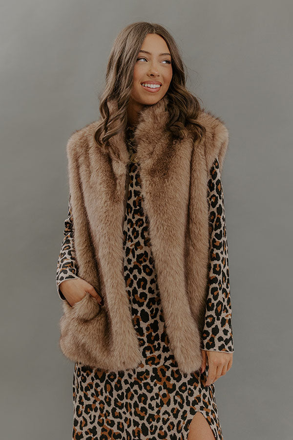 Midnight In France Faux Fur Vest in Mocha Image - 1