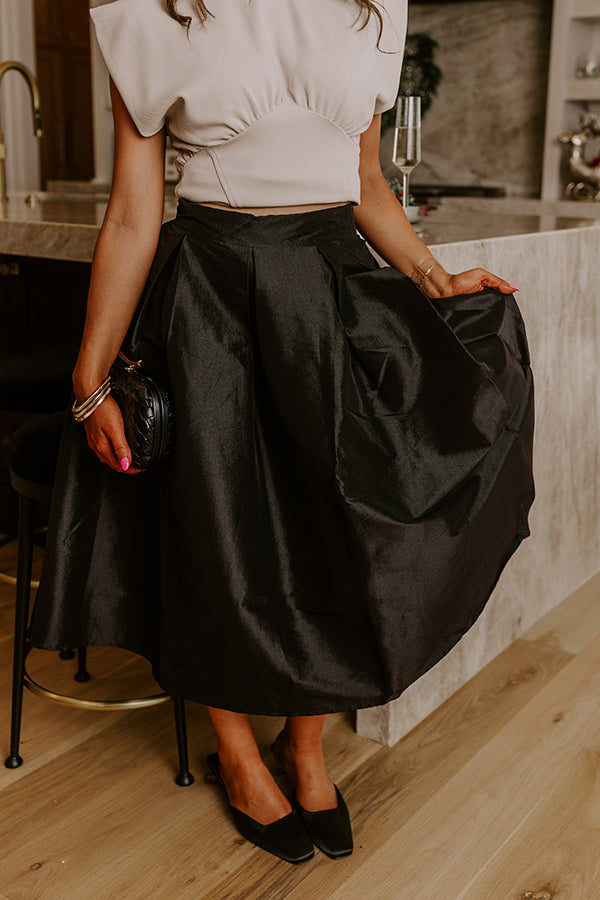 The Belle High Waist Midi Skirt in Black Image - 3