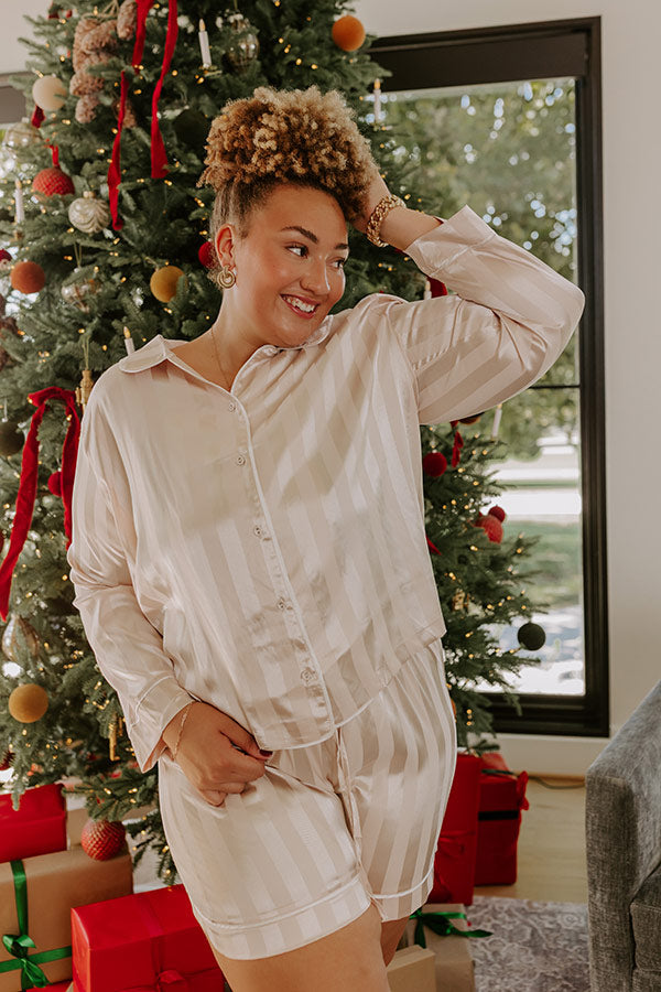 Calm Energy Satin Pajama Top in Champagne Curves Image - 1