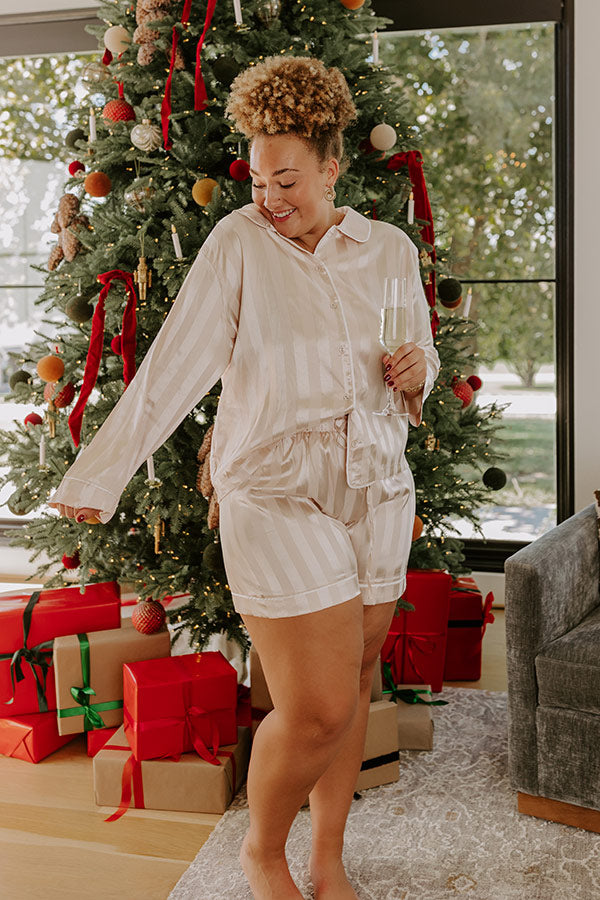 Calm Energy Satin Pajama Top in Champagne Curves Image - 2